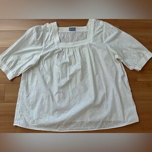 White Square Neck Floral Plus Size Blouse, Size 4X, Floral Embroidery, Liz & Me
